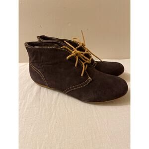 SoftWalk Dark Brown Suede Ankle Booties with Tan Laces